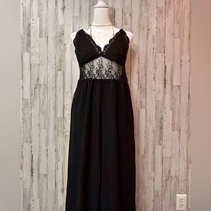 Black Wide-Leg Jumpsuit L | Lace Bra Top, Open Tie Back, Adjustable Straps